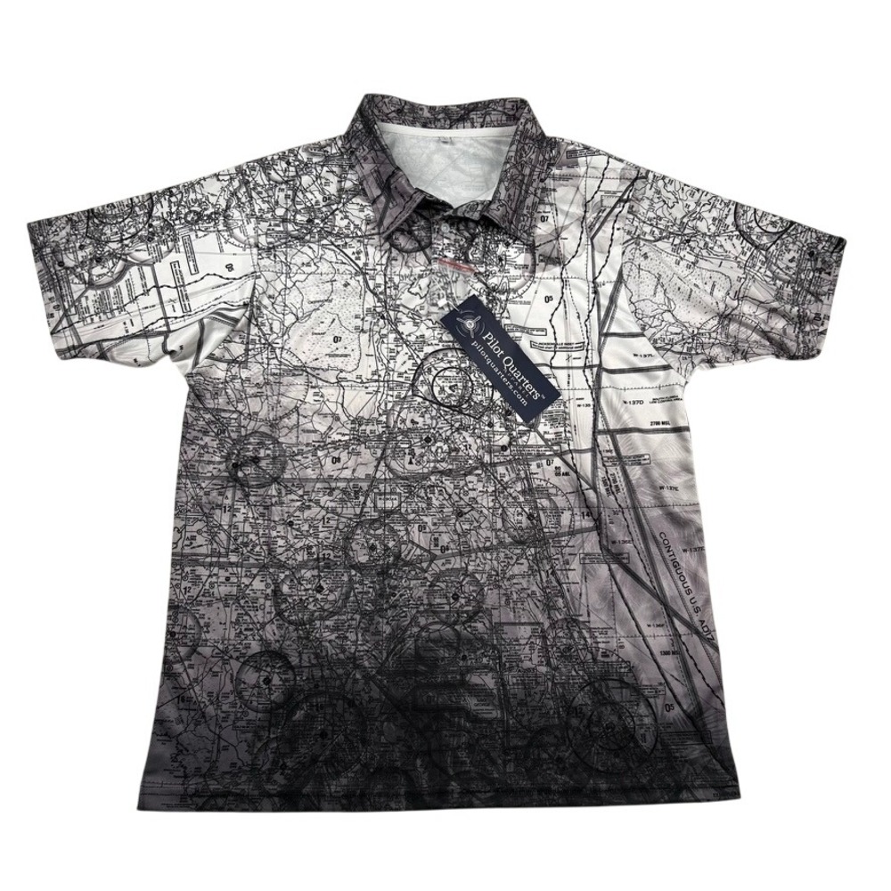 Pilot Quarters Shirt Mens Large Jet Ready Aviation Pattern Polo Jacksonville Map